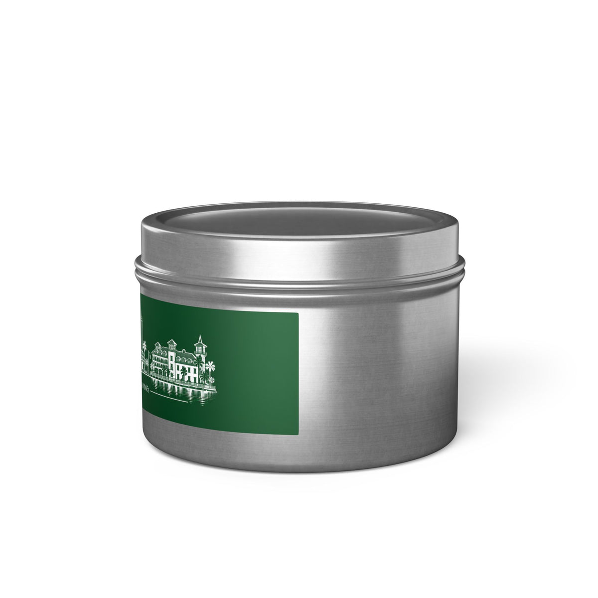 Town Silhouette Evergreen Tin Candle